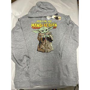 Star Wars The Mandalorian Baby Yoda Grogu Hoodie Men’s Large NWT Heather Gray L